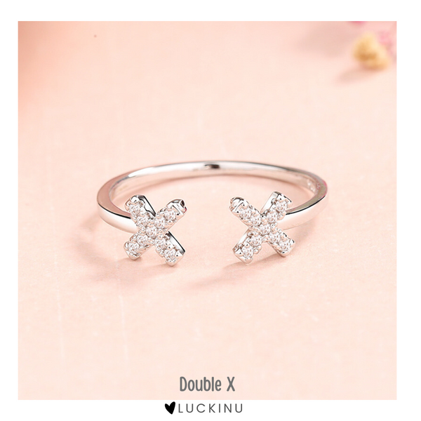 "Double X" Sterling Silver Diamond Ring