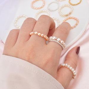 Fashion 3-4mm Mini Small Natural Freshwater Pearl Couple Rings for Women Real 925 Sterling Silver Jewelry Women Gift