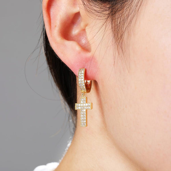 CZ Diamond Bling Iced Cross Earring
