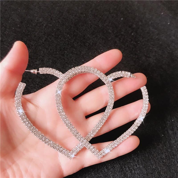 Big Heart Hoop Earrings CZ Diamonds