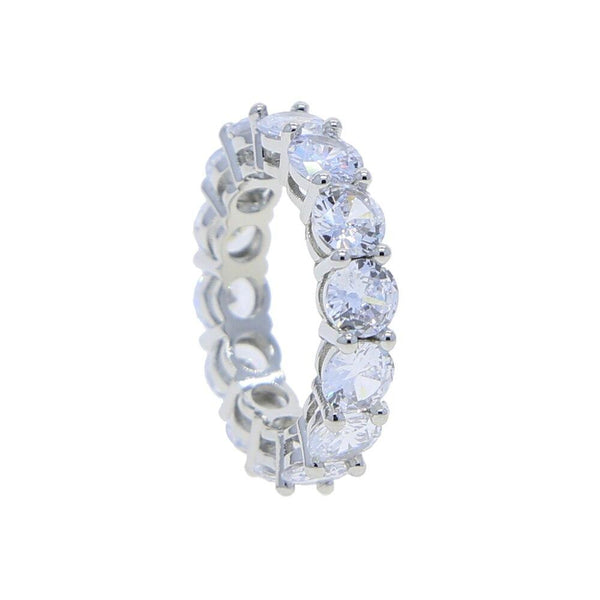 Ice Women Finger Rings 5MM Round Cubic Zirconia CZ Engagement Band Stacking Eternity Band Ring