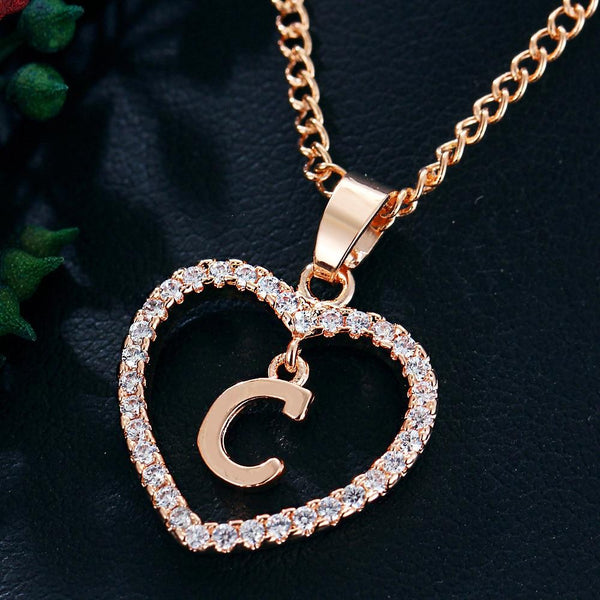 Heart Name Initials Heart Pendant Necklace 26 Letters Zircon Love Necklaces Girls Gifts