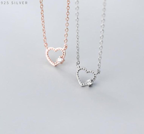 New 925 Sterling Silver Dazzling Zircon Hollow Out Hearts Pendant Necklace for Women Fine Jewelry Valentine's Gift