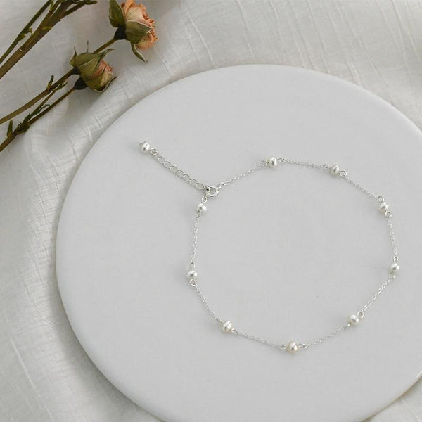 925 sterling silver anklet Natural pearl Chain Bohemian Vintage Footwear Leg Bracelets Female Foot Jewelry