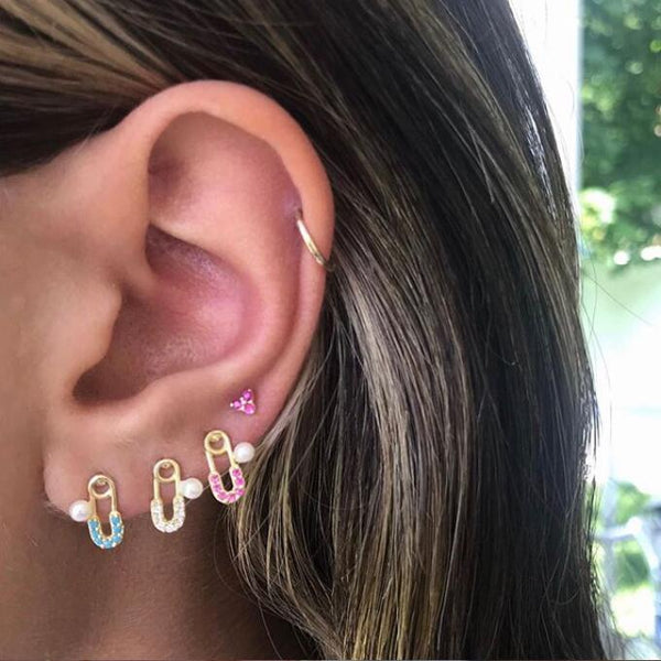 CZ Pin Earring New Design Lady Gift Gold Filled Simple Multi Piercing Jewelry A pair