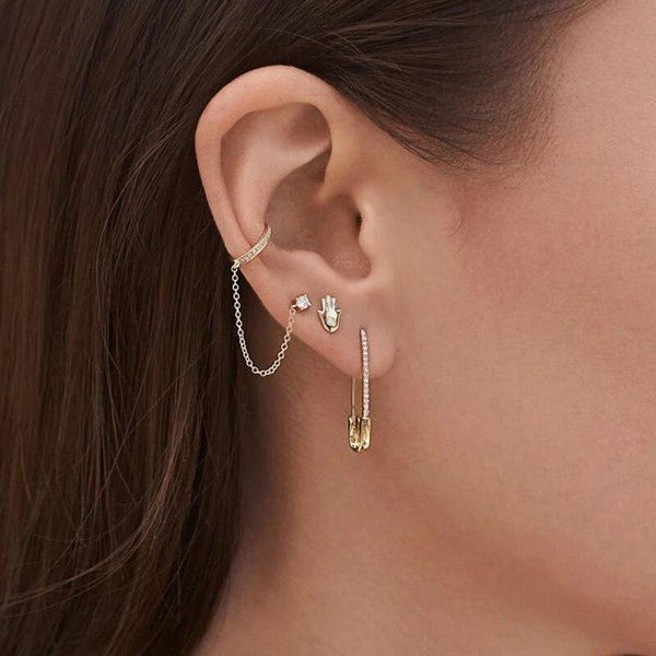 CZ Pin Earring New Design Lady Gift Gold Filled Simple Multi Piercing Jewelry A pair