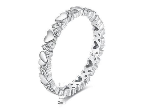 Real 925 Sterling Silver Fashion Hearts Stackable Finger Rings For Women Hypoallergenic Fine Statement Jewelry Gift