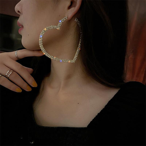 Big Heart Hoop Earrings CZ Diamonds