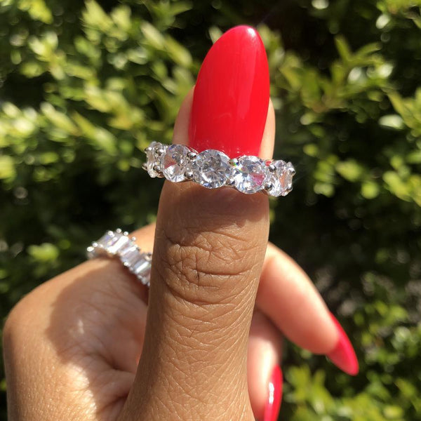 Ice Women Finger Rings 5MM Round Cubic Zirconia CZ Engagement Band Stacking Eternity Band Ring