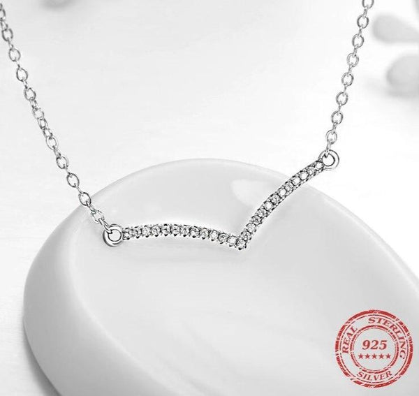 Minimalist Fashion Cubic Zirconia Pendant Real 925 Sterling Silver Link Chain Necklace