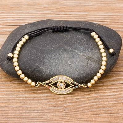 Evil Eye Copper Beads Adjustable Bracelet