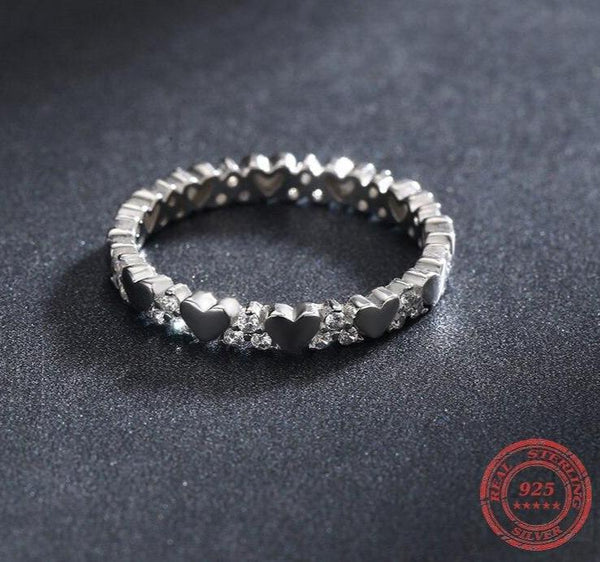 Real 925 Sterling Silver Fashion Hearts Stackable Finger Rings For Women Hypoallergenic Fine Statement Jewelry Gift