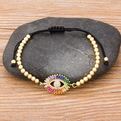 Evil Eye Copper Beads Adjustable Bracelet