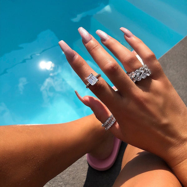 Ice Women Finger Rings 5MM Round Cubic Zirconia CZ Engagement Band Stacking Eternity Band Ring