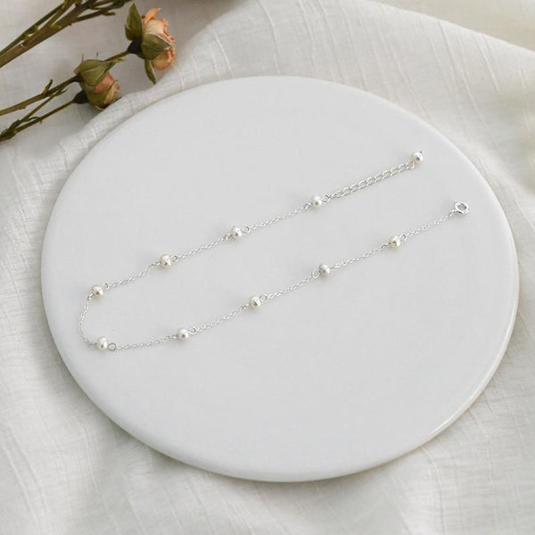 925 sterling silver anklet Natural pearl Chain Bohemian Vintage Footwear Leg Bracelets Female Foot Jewelry