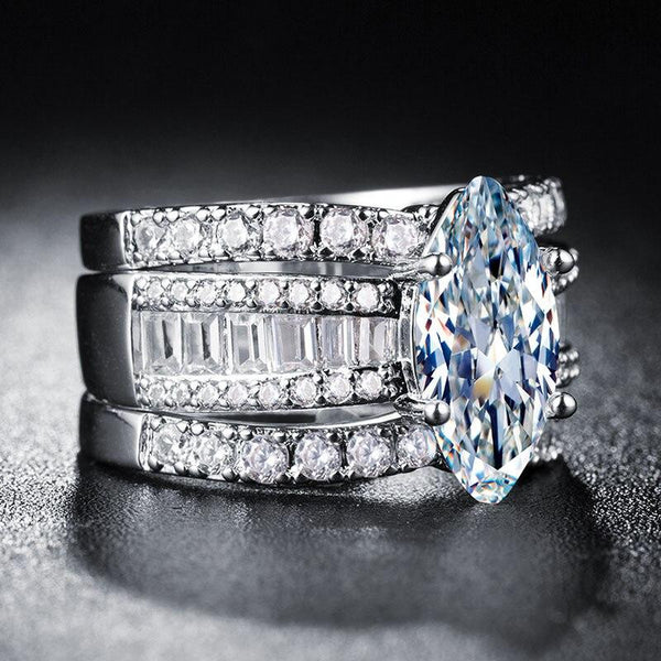 Luxury Marquise 925 Sterling Silver Wedding Ring Set For Women Lady Anniversary Gift Jewelry