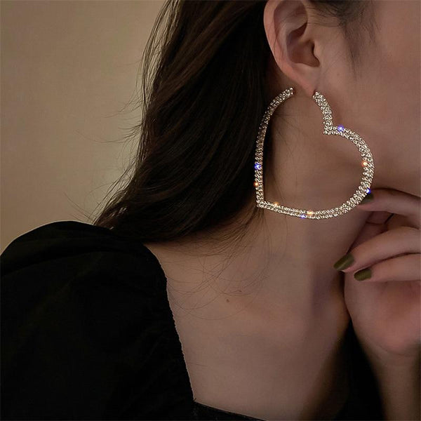 Big Heart Hoop Earrings CZ Diamonds