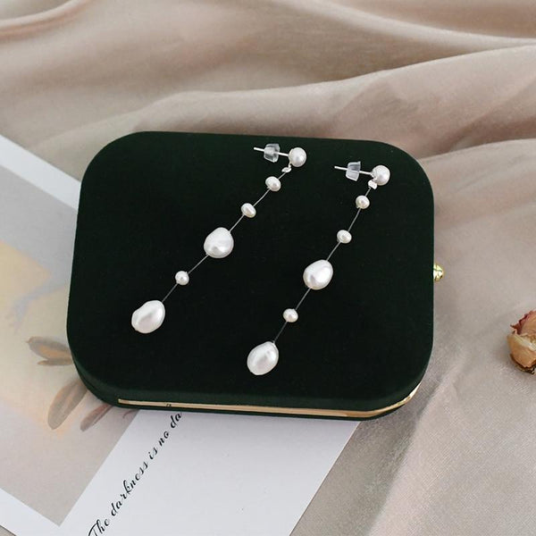 Natural Baroque Pearl Long Earrings 925 Sterling Silver Wedding Jewelry for Women 2021 New