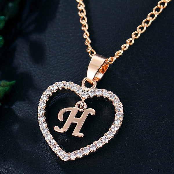 Heart Name Initials Heart Pendant Necklace 26 Letters Zircon Love Necklaces Girls Gifts