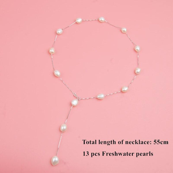Real Pure 925 Sterling Silver Chain Pendant Necklace For Women 8-9mm White Gray Natural Freshwater Baroque Pearl Jewelry