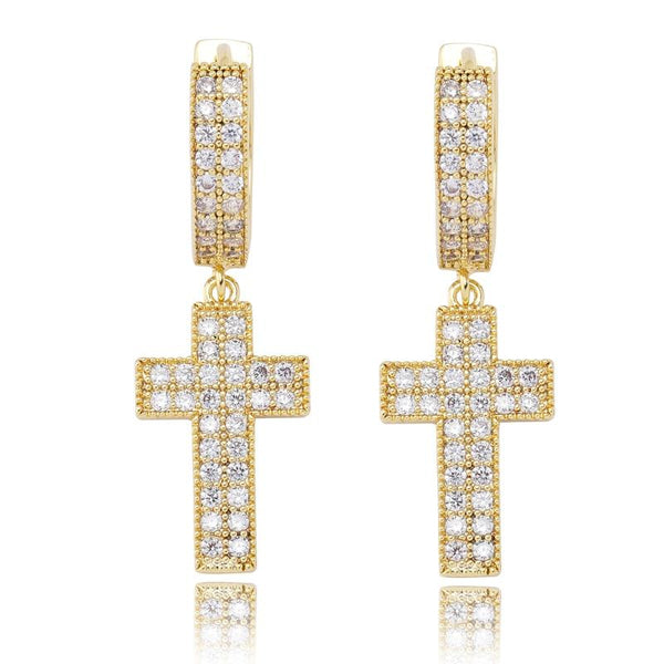 CZ Diamond Bling Iced Cross Earring