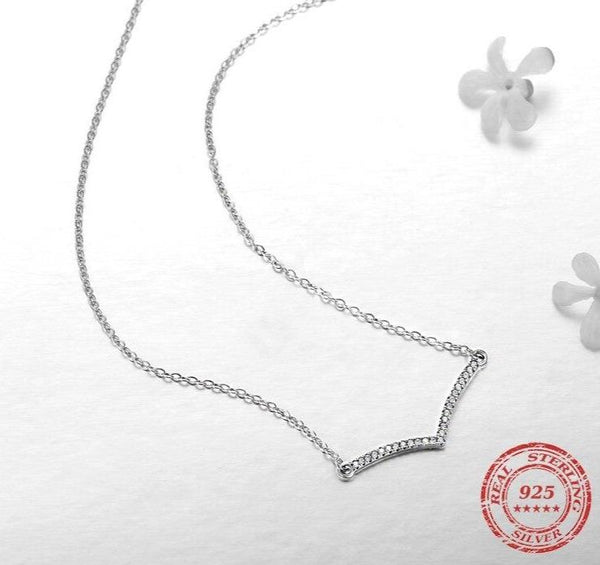 Minimalist Fashion Cubic Zirconia Pendant Real 925 Sterling Silver Link Chain Necklace