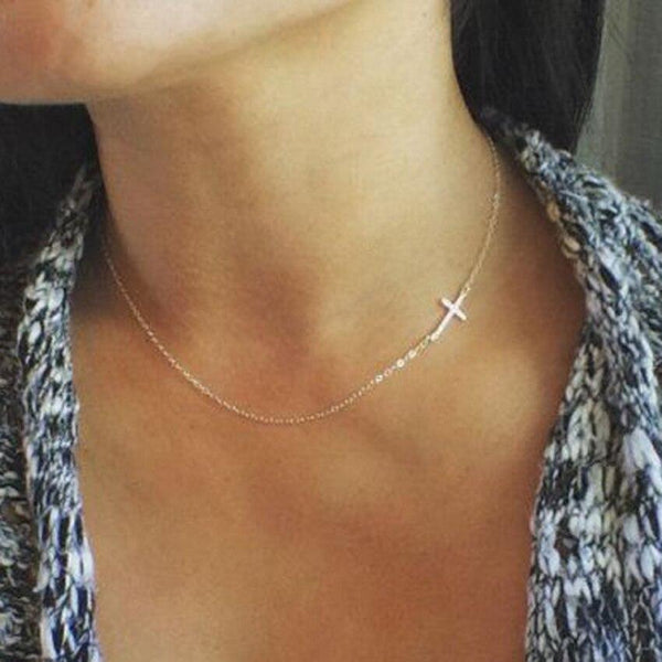 925 Sterling Silver Dainty Stunning Mini CZ Diamond Cross Chain Choker Necklace