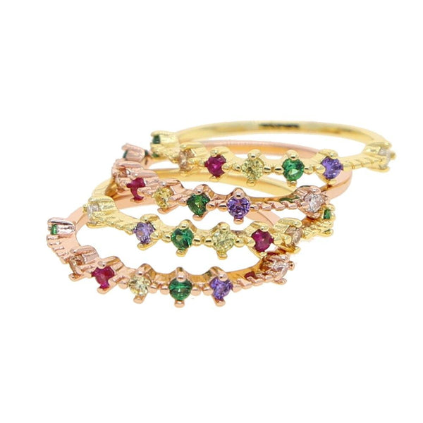 Factory Direct Price Fashion Finger Jewelry Rainbow CZ Simple Small Thin Band Minimal Women Rings -- 30% OFF Buy 2 or More No Code Required