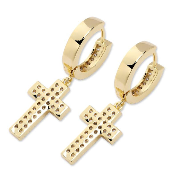 CZ Diamond Bling Iced Cross Earring