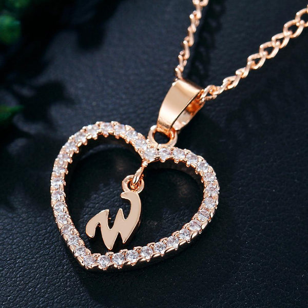 Heart Name Initials Heart Pendant Necklace 26 Letters Zircon Love Necklaces Girls Gifts