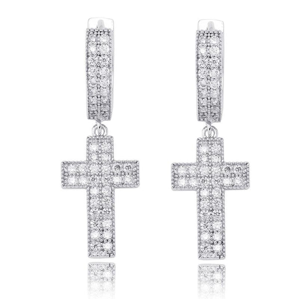 CZ Diamond Bling Iced Cross Earring