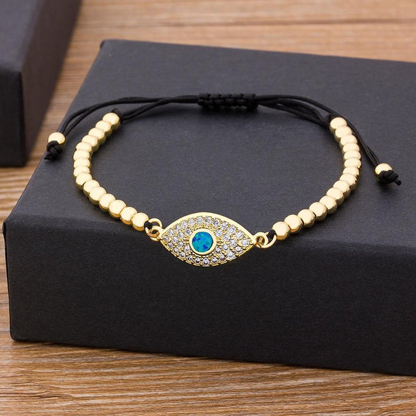 Evil Eye Copper Beads Adjustable Bracelet