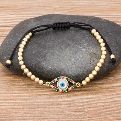 Evil Eye Copper Beads Adjustable Bracelet