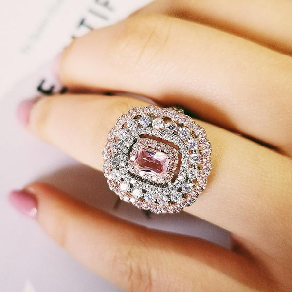 925 Sterling Silver Pink Multi Color Princess Cut Zircon Engagement Ring for Women