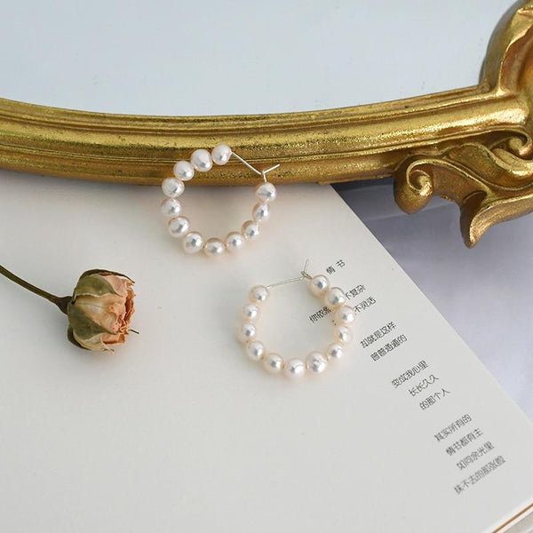 Natural Freshwater Pearl Baroque Circle Hoop Earrings 925 Sterling Silver fashion Korean Jewelry