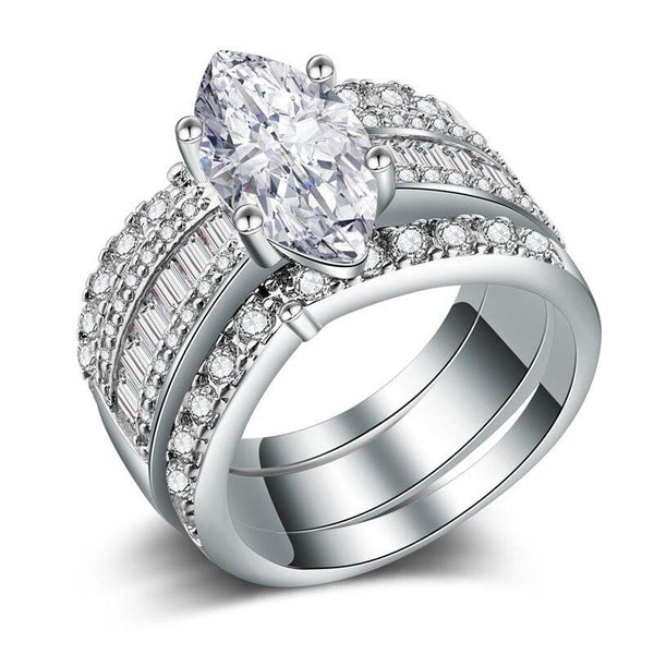 Luxury Marquise 925 Sterling Silver Wedding Ring Set For Women Lady Anniversary Gift Jewelry