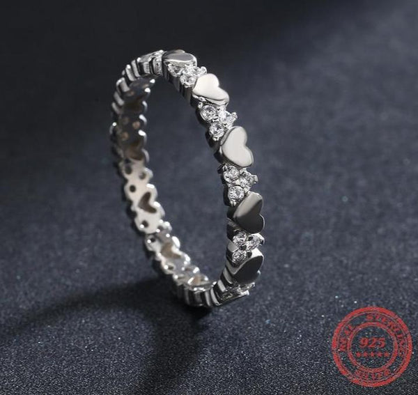 Real 925 Sterling Silver Fashion Hearts Stackable Finger Rings For Women Hypoallergenic Fine Statement Jewelry Gift