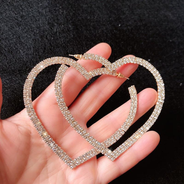 Big Heart Hoop Earrings CZ Diamonds