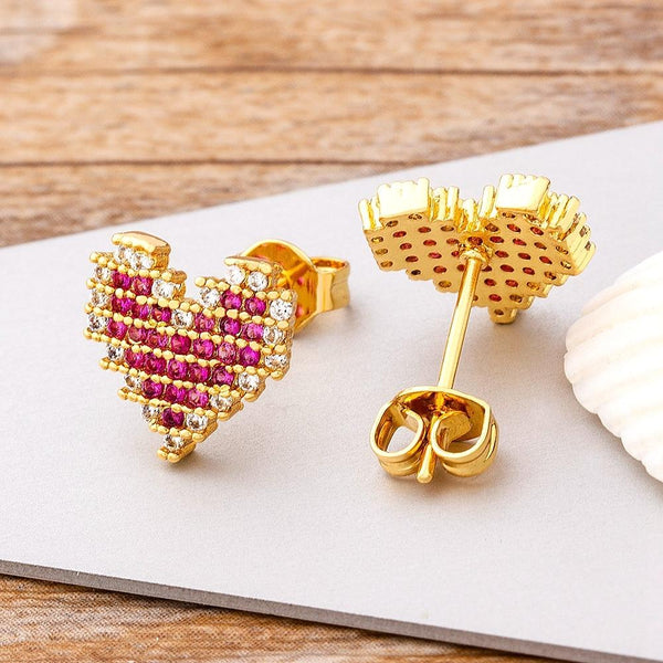 New Arrival Charm CZ Diamond Heart Stud Earrings