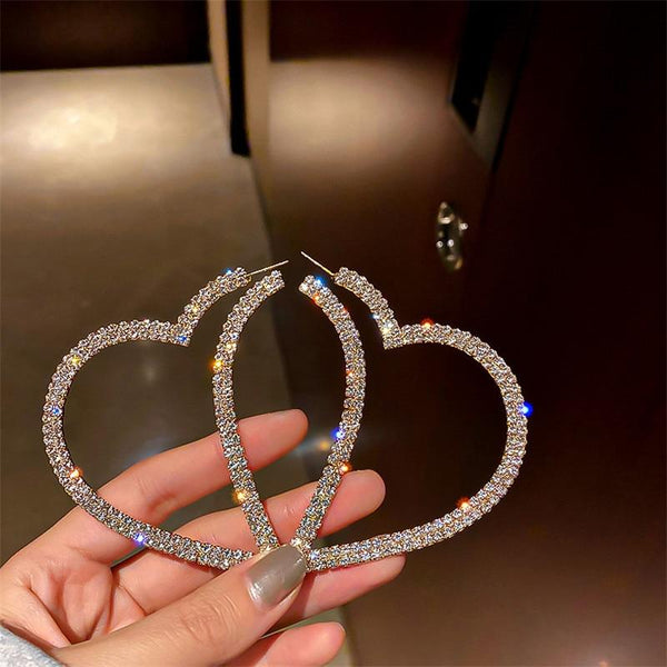 Big Heart Hoop Earrings CZ Diamonds