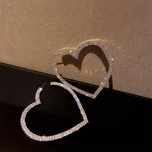 Big Heart Hoop Earrings CZ Diamonds