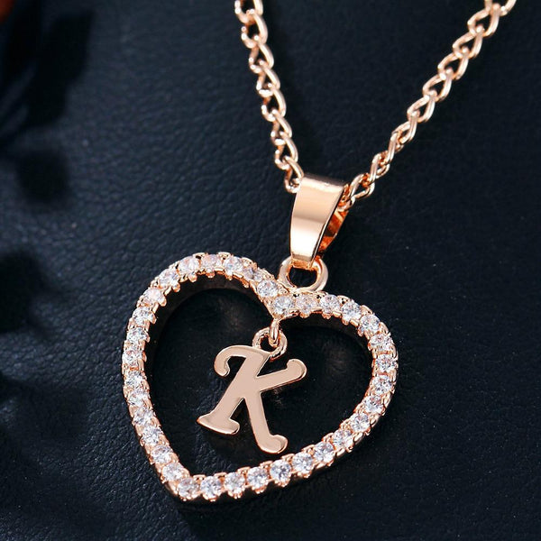 Heart Name Initials Heart Pendant Necklace 26 Letters Zircon Love Necklaces Girls Gifts