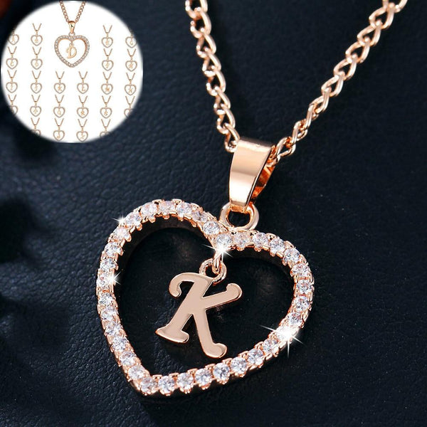 Heart Name Initials Heart Pendant Necklace 26 Letters Zircon Love Necklaces Girls Gifts