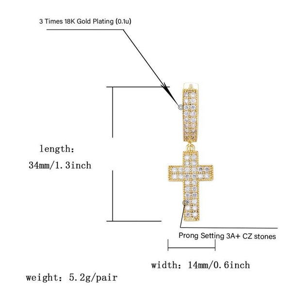 CZ Diamond Bling Iced Cross Earring