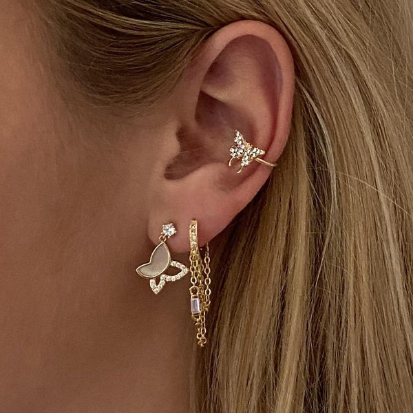 CZ Tassel Chain Small Hoop Earrings 3colors Delicate Minimal Jewelry
