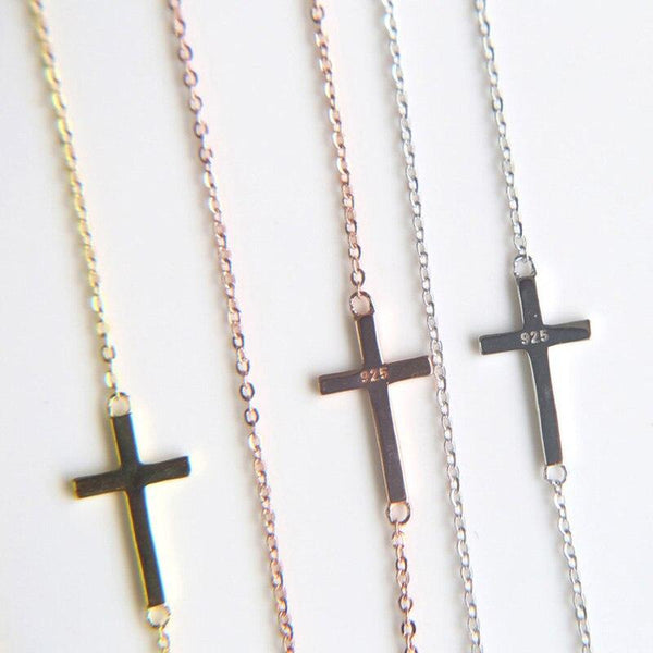 925 Sterling Silver Dainty Stunning Mini CZ Diamond Cross Chain Choker Necklace