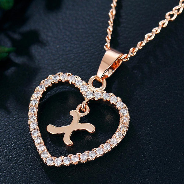 Heart Name Initials Heart Pendant Necklace 26 Letters Zircon Love Necklaces Girls Gifts