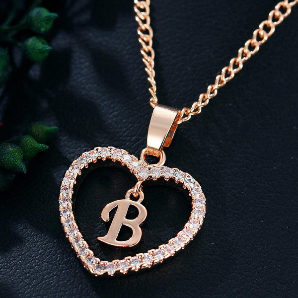 Heart Name Initials Heart Pendant Necklace 26 Letters Zircon Love Necklaces Girls Gifts