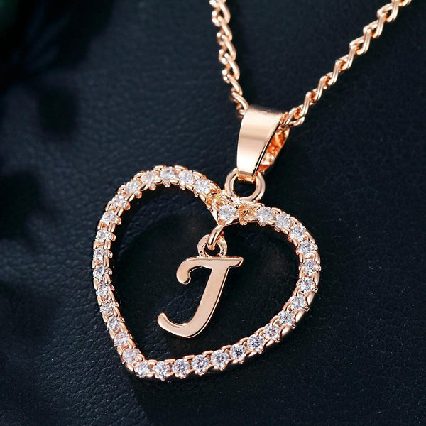 Heart Name Initials Heart Pendant Necklace 26 Letters Zircon Love Necklaces Girls Gifts