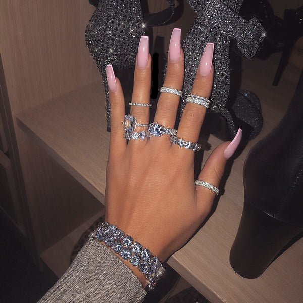 Ice Women Finger Rings 5MM Round Cubic Zirconia CZ Engagement Band Stacking Eternity Band Ring
